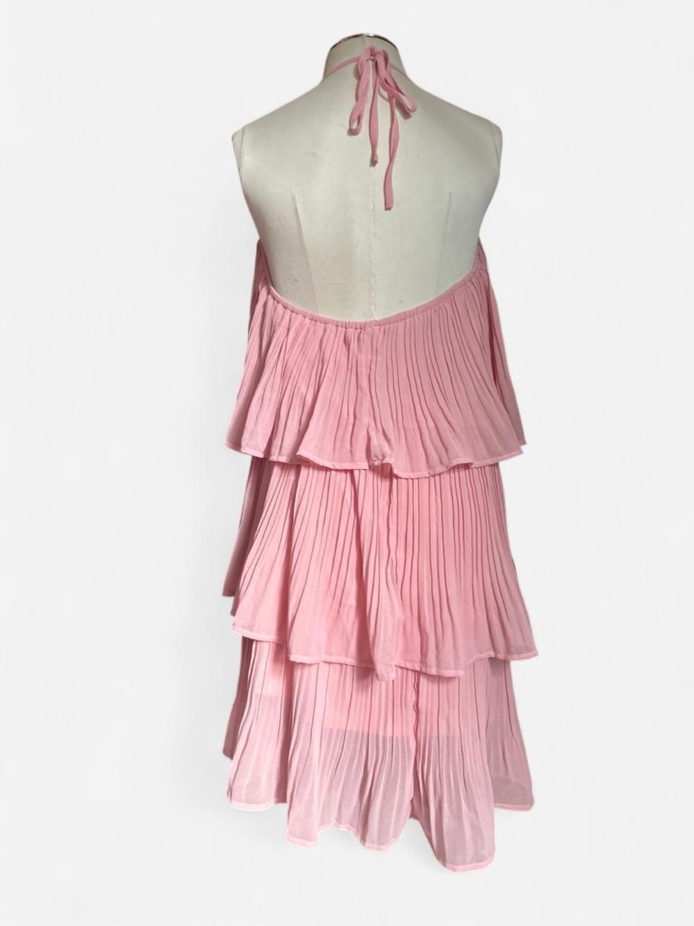 Pleated Layered Spaghetti-Strap Mini Dress in Blush Pink - Picture 3 of 5